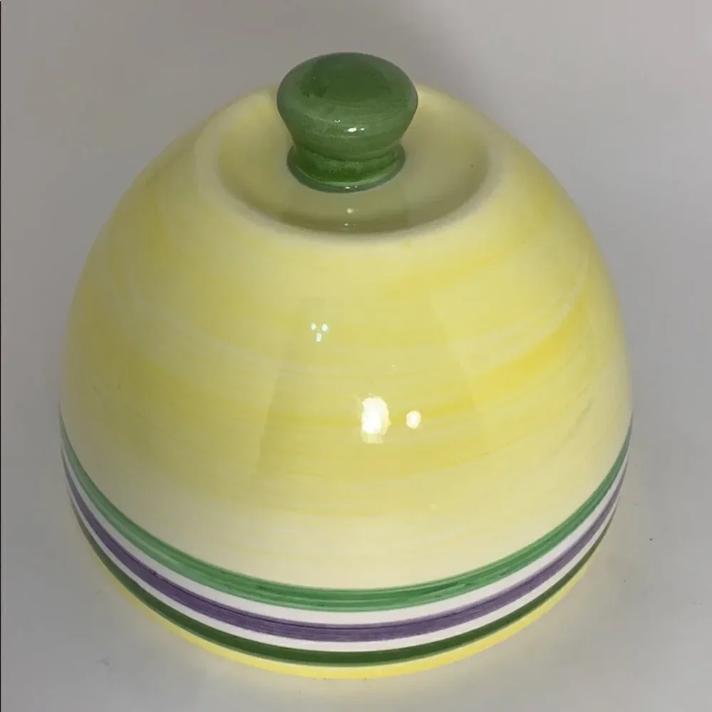 Porcelain Ceramic Cheese Plate With Domed Lid Yellow Green Home Bar Entertaining